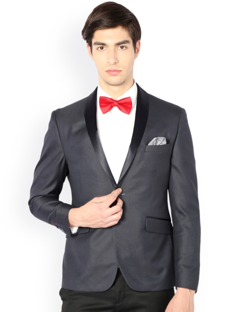 

V Dot Men Grey Self-Design Super Slim Fit Single-Breasted Party Tuxedo