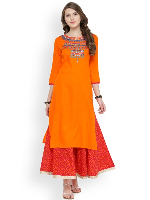 

Varanga Orange Pure Cotton Embroidery Kurta With Palazzo