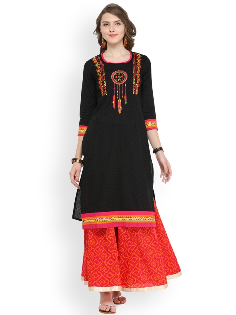 

Varanga Black Pure Cotton Embroidery Kurta With Palazzo