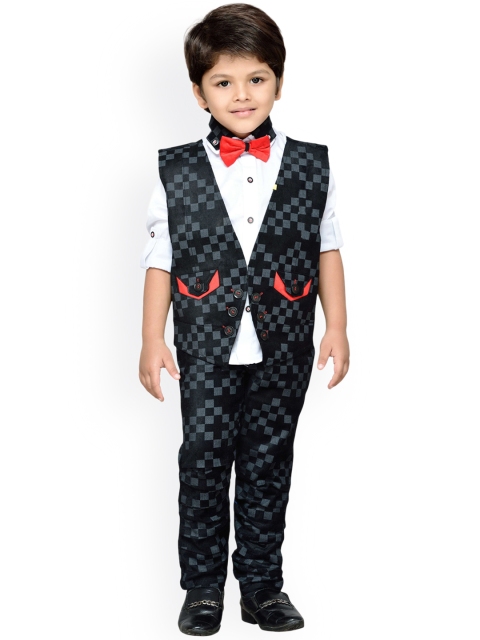 

AJ Dezines Boys Black & White Checked Regular Fit Party Waistcoat Suit