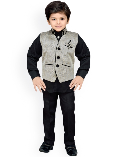 

AJ Dezines Boys Grey & Black Single-Breasted Regular Fit Ethnic Suit