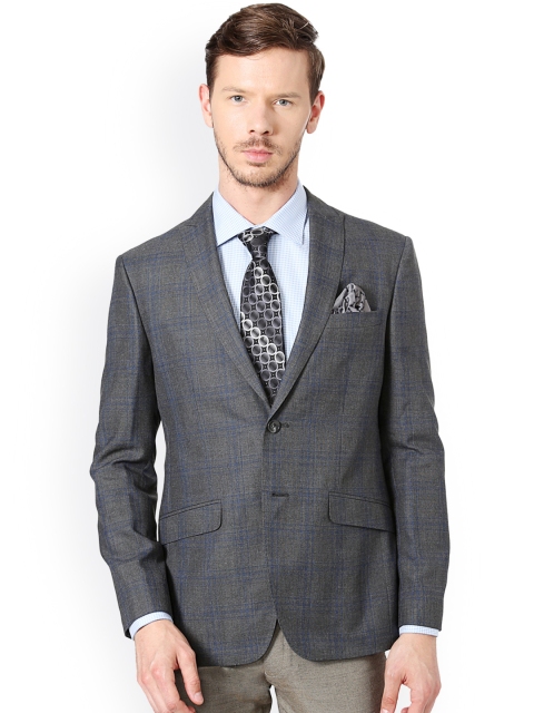 

Peter England Grey Single-Breasted Checked Blazer