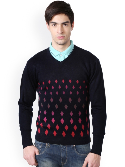 

Peter England Men Black Self Design Pullover
