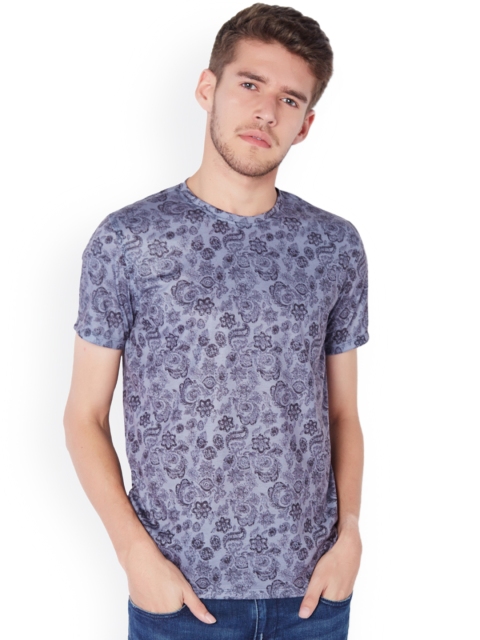 

V Dot Men Lavender Printed Round Neck T-shirt