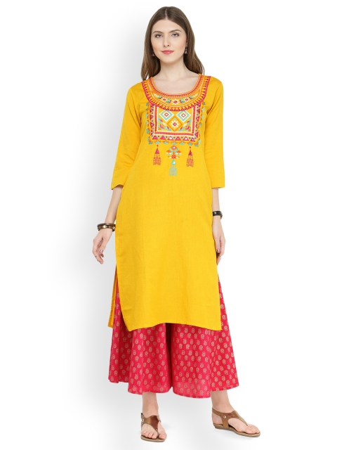 

Varanga Mustard Cotton Blend Embroidery Kurta With Palazzo, Yellow