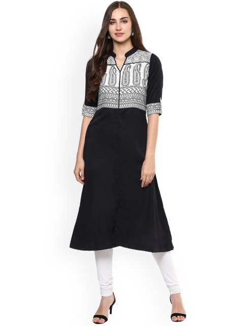 

Kira Women Black Printed A-Line Kurta