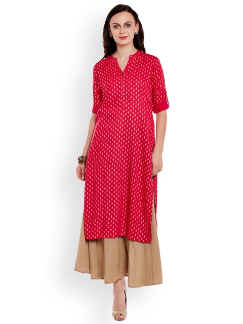 

Varanga Pink Viscose Gold Print Kurta With Palazzo, Red