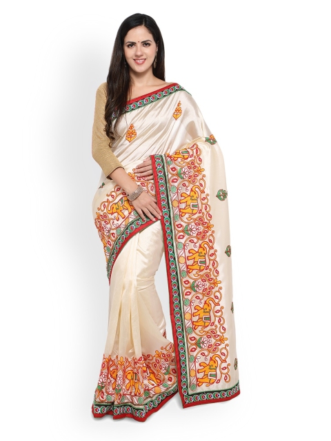

Colors Off-White Embroidered Art Silk Saree