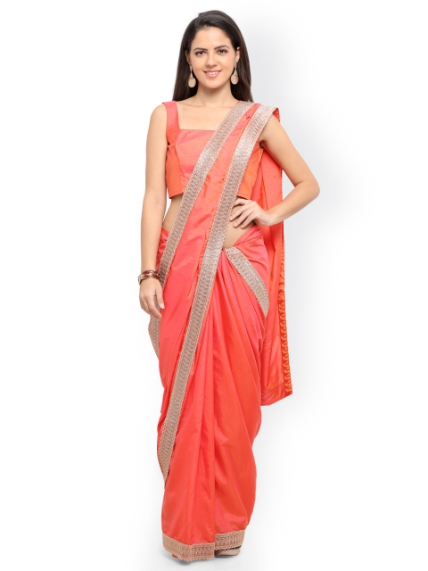

Inddus Pink & Orange Art Silk Solid Saree