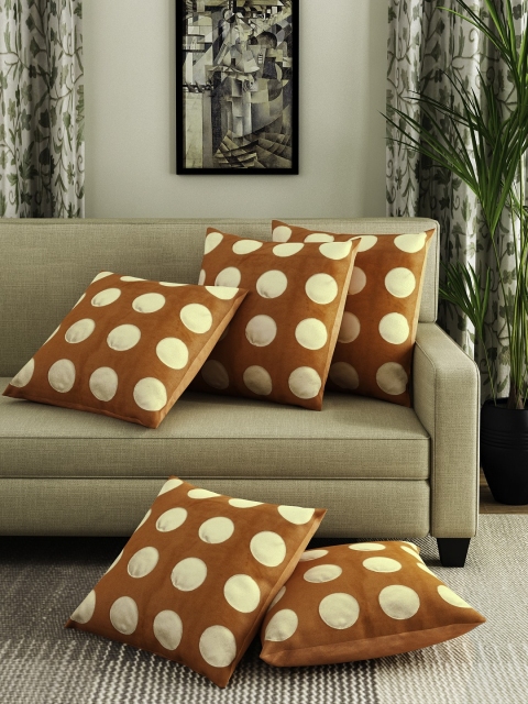 

Alina Dcor Set of 5 Orange & Gold-Toned 16" x 16" Square Cushion Covers