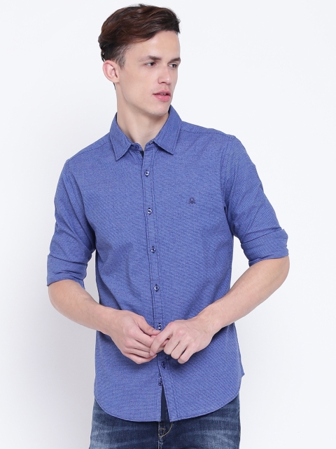 

United Colors of Benetton Men Blue Slim Fit Self-Design Casual Shirt