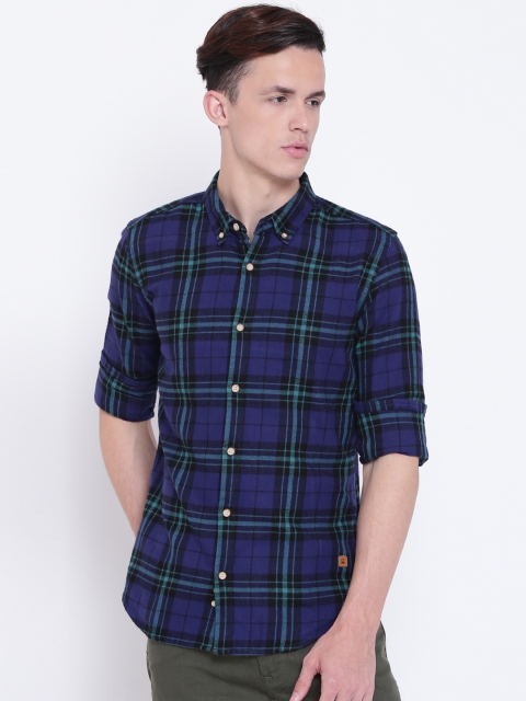 

United Colors of Benetton Men Blue & Green Slim Fit Checked Casual Shirt