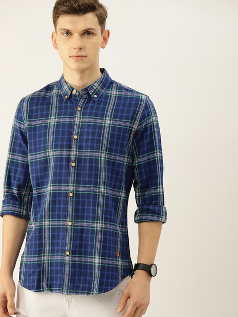 

United Colors of Benetton Men Blue Slim Fit Checked Casual Shirt