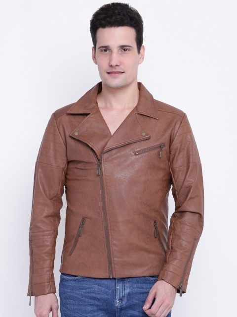 

United Colors of Benetton Men Brown Solid Biker Jacket