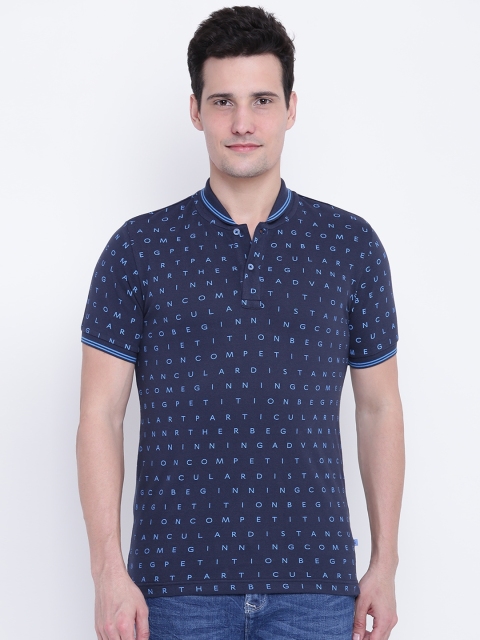 

United Colors of Benetton Men Navy Blue Printed Polo Collar T-shirt