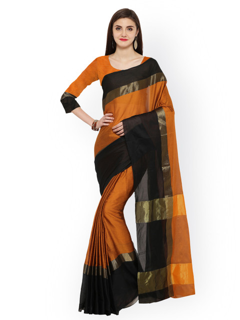 

Satrani Orange & Black Poly Silk Woven Design Saree