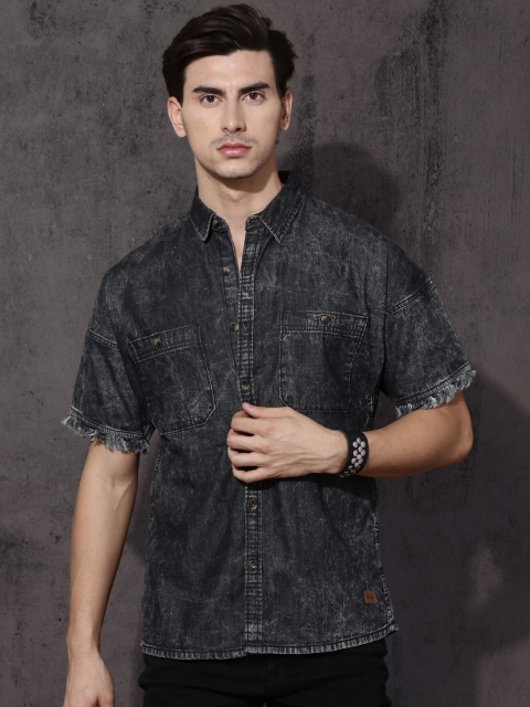 

Roadster Men Black Regular Fit Faded Casual Denim Shirt
