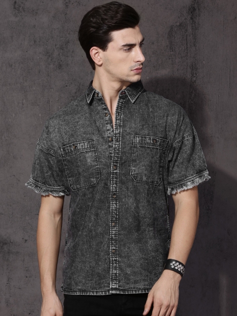 

Roadster Men Black Regular Fit Faded Casual Shirt