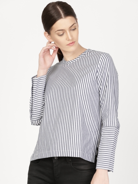

ether Women White & Navy Striped Top