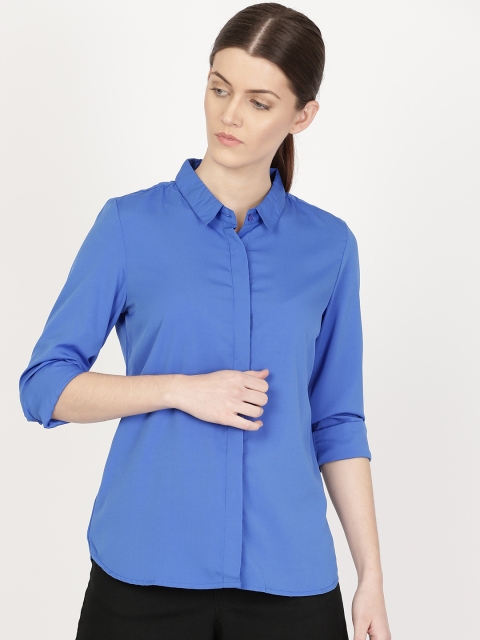 

ether Women Blue Solid Casual Shirt