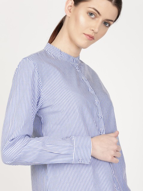 

ether Women Blue & White Regular Fit Striped Casual Shirt