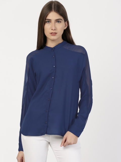 

ether Women Navy Blue Regular Fit Solid Casual Shirt
