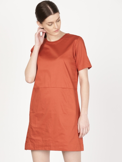 

ether Women Rust Brown Solid A-Line Dress