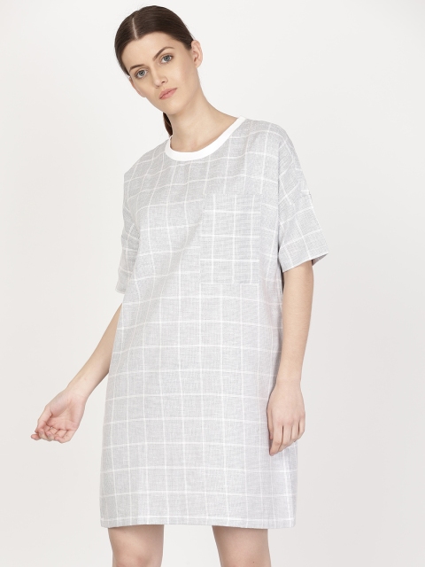 

ether Women Grey Checked A-Line Dress