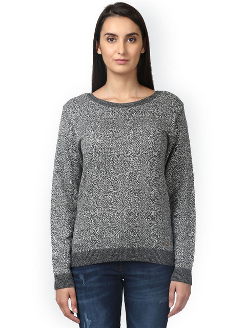 

Park Avenue Women Charcoal Grey Self-Design Pullover