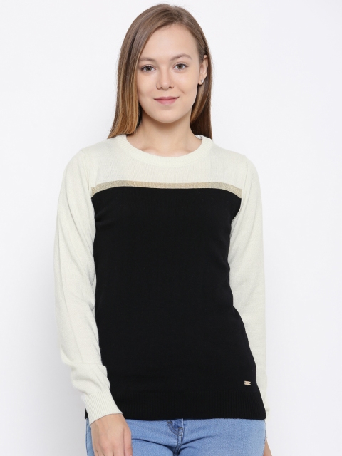 

Park Avenue Woman Black & Off-White Colourblocked Pullover