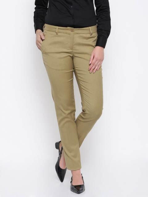 

Park Avenue Woman Khaki Tapered Fit Solid Formal Trousers, Brown