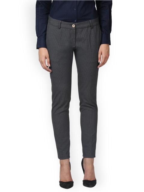 

Park Avenue Women Grey Tapered Fit Striped Formal Trousers