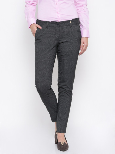 

Park Avenue Woman Charcoal Pencil Slim Fit Self Design Formal Trousers, Grey