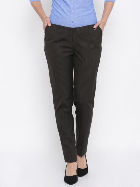 

Park Avenue Women Brown Tailored Tapered Fit Striped Formal Trousers