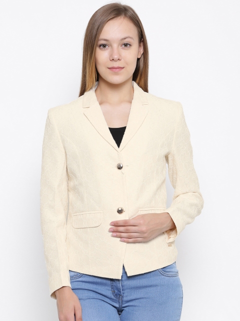 

Park Avenue Woman Beige Self Design Single-Breasted Blazer