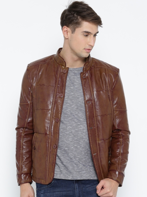 

Fort Collins Men Brown Solid Biker Jacket