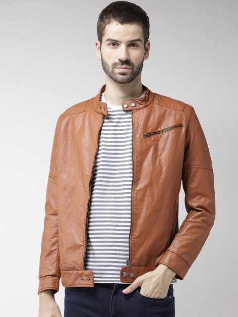 

Fort Collins Men Tan Brown Solid Biker Jacket