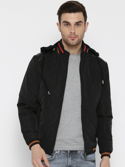 

Fort Collins Men Black Solid Hooded Bomber Jacket