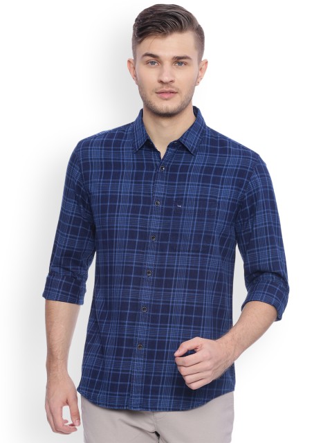

Basics Men Blue & Black Slim Fit Checked Casual Shirt