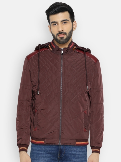 

Fort Collins Men Maroon Solid Bomber Jacket with Detachable Hood