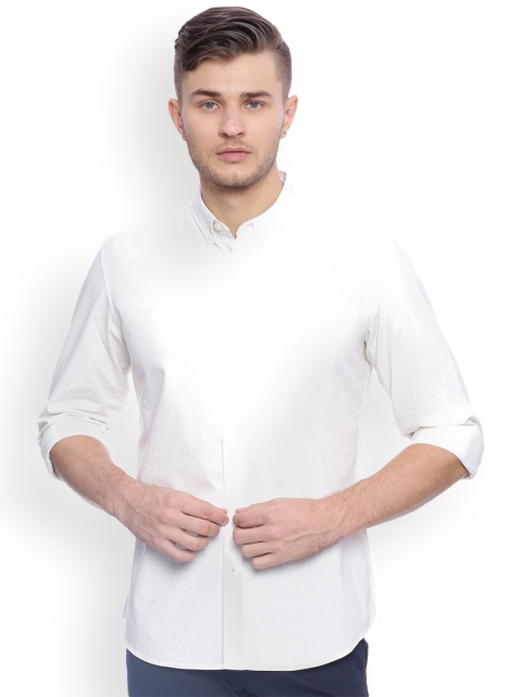 

Basics Men Off-White Slim Fit Solid Casual Shirt