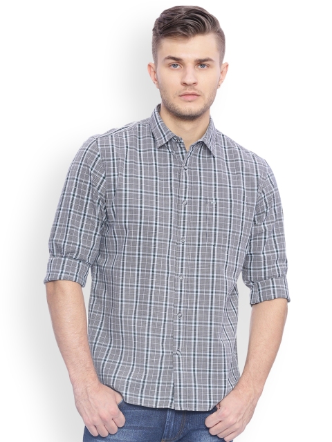 

Basics Men Grey & Green Slim Fit Checked Casual Shirt