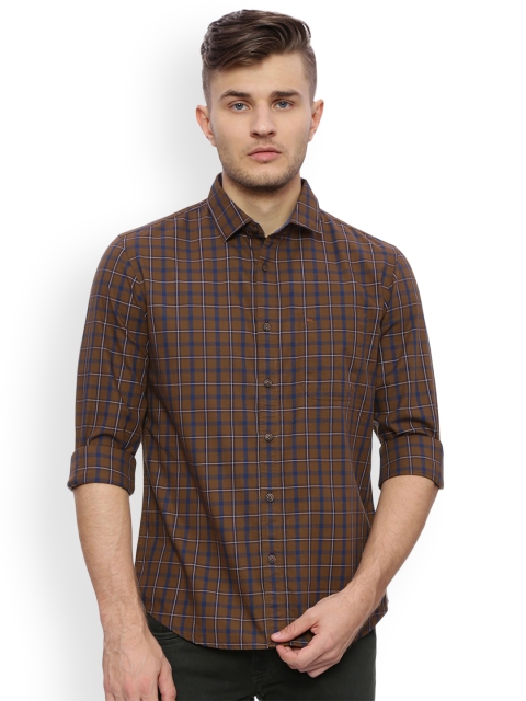 

Basics Men Brown Slim Fit Checked Casual Shirt