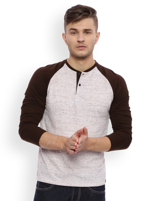 

Basics Men Brown Self Design Slim Fit T-shirt