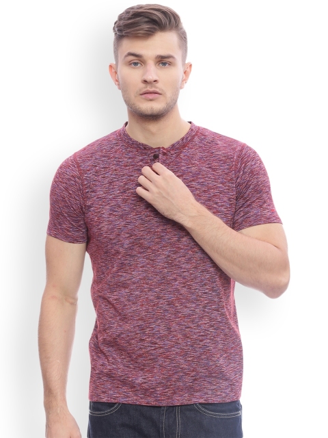 

Basics Men Red Solid Henley Neck Slim Fit T-shirt