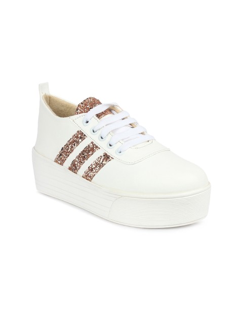 

Shoetopia Women White Embellished Flatform Sneakers