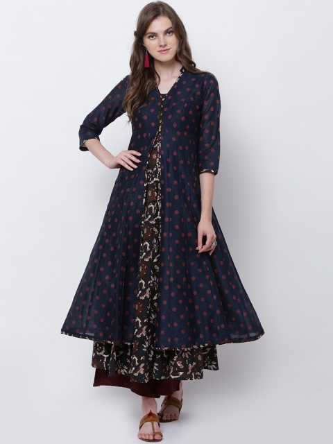 

Vishudh Women Navy Blue & Red Printed A-Line Kurta