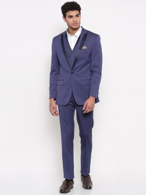 

Park Avenue Blue Self Design Single-Breasted Slim Fit Formal Suit