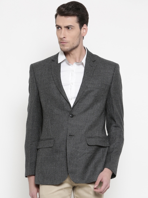 

Park Avenue Grey Woollen Slim Fit Checked Formal Blazer