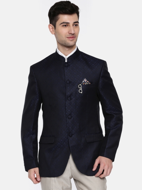 

Park Avenue Navy Slim Fit Self-Design Single-Breasted Bandhgala, Navy blue